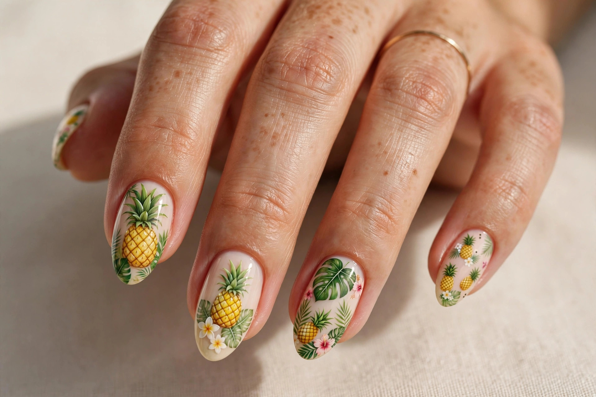 Pineapple tropical nail art design