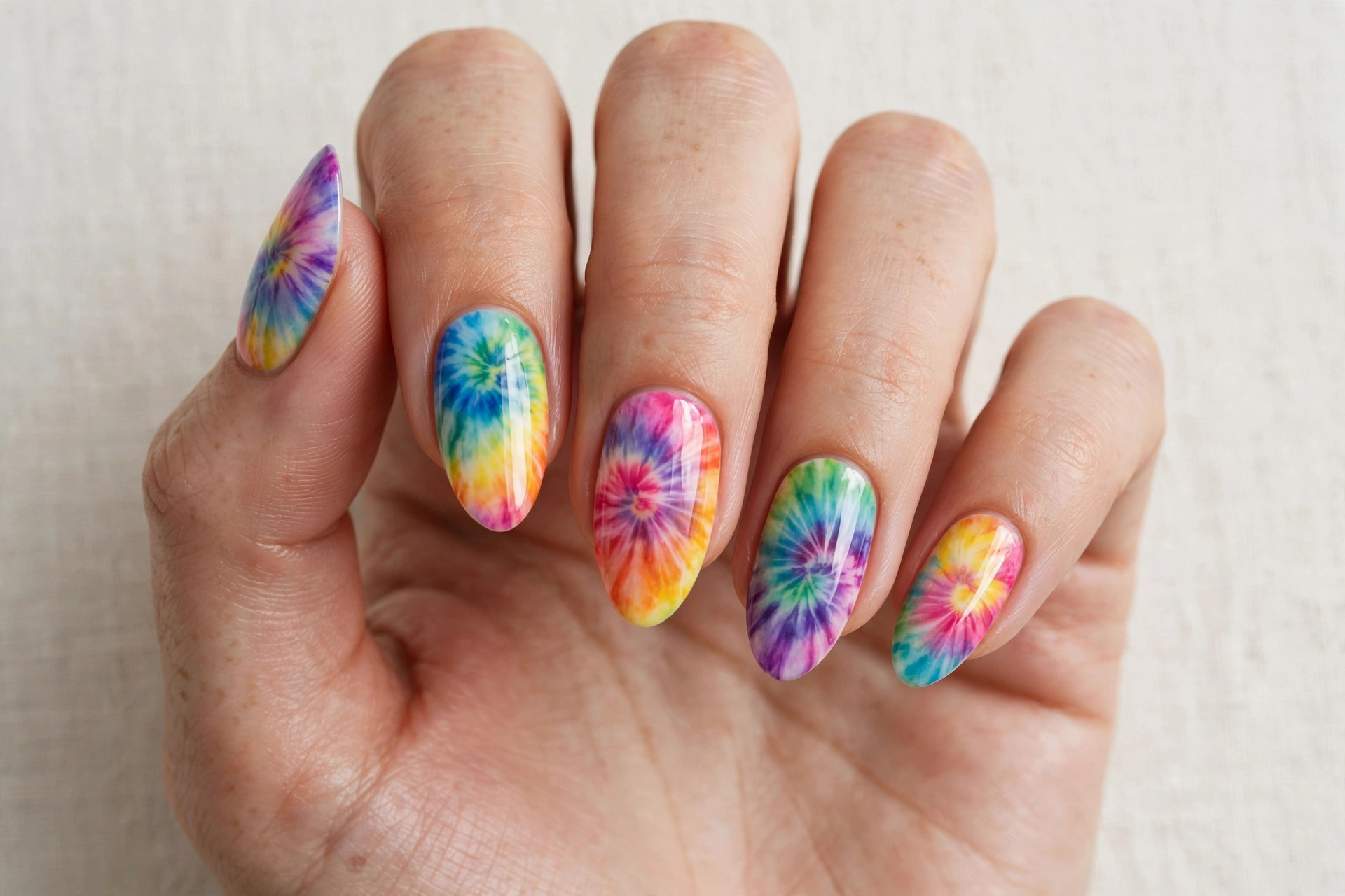 Rainbow tie-dye nail art