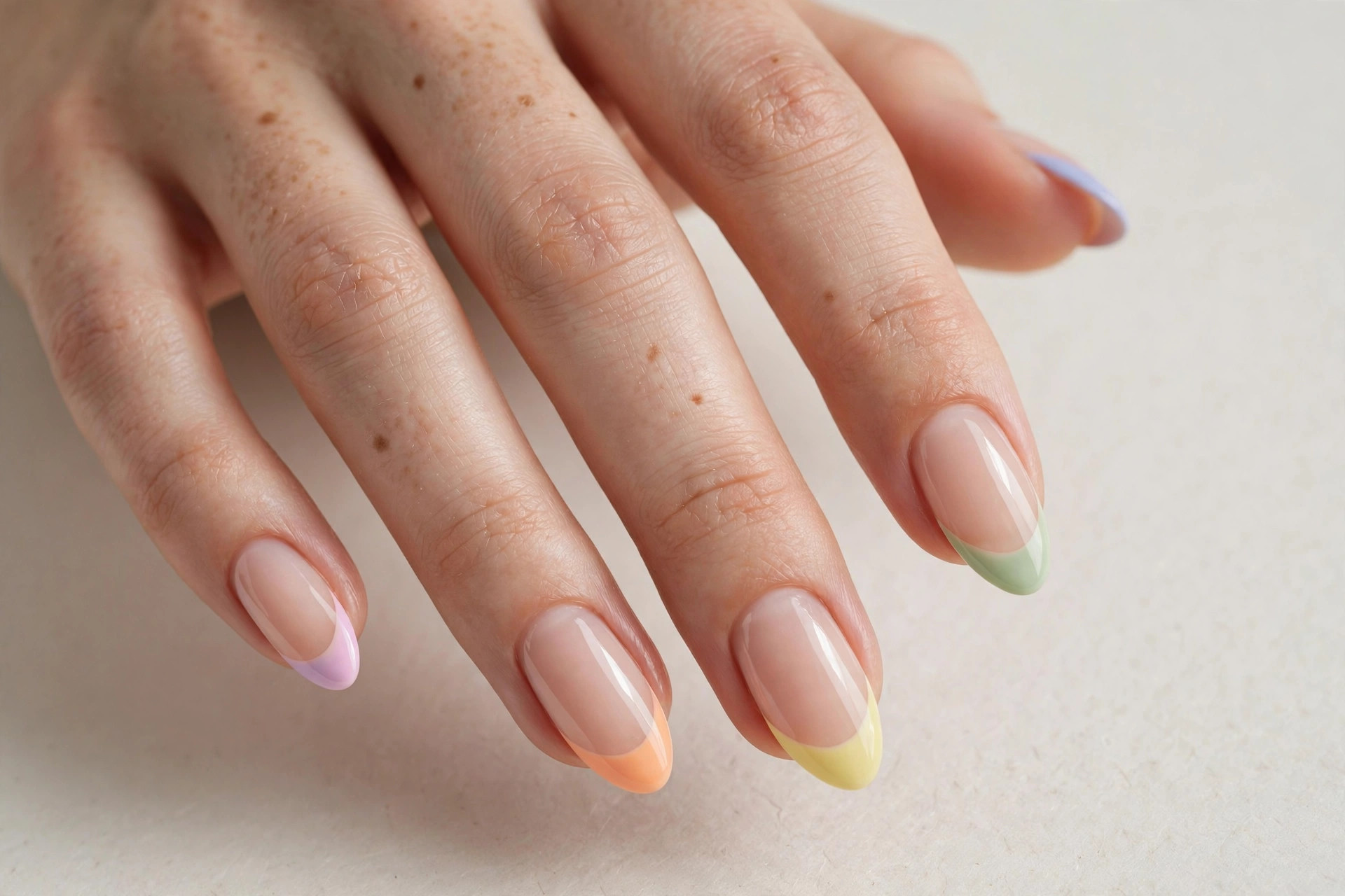Pastel rainbow french tip nails