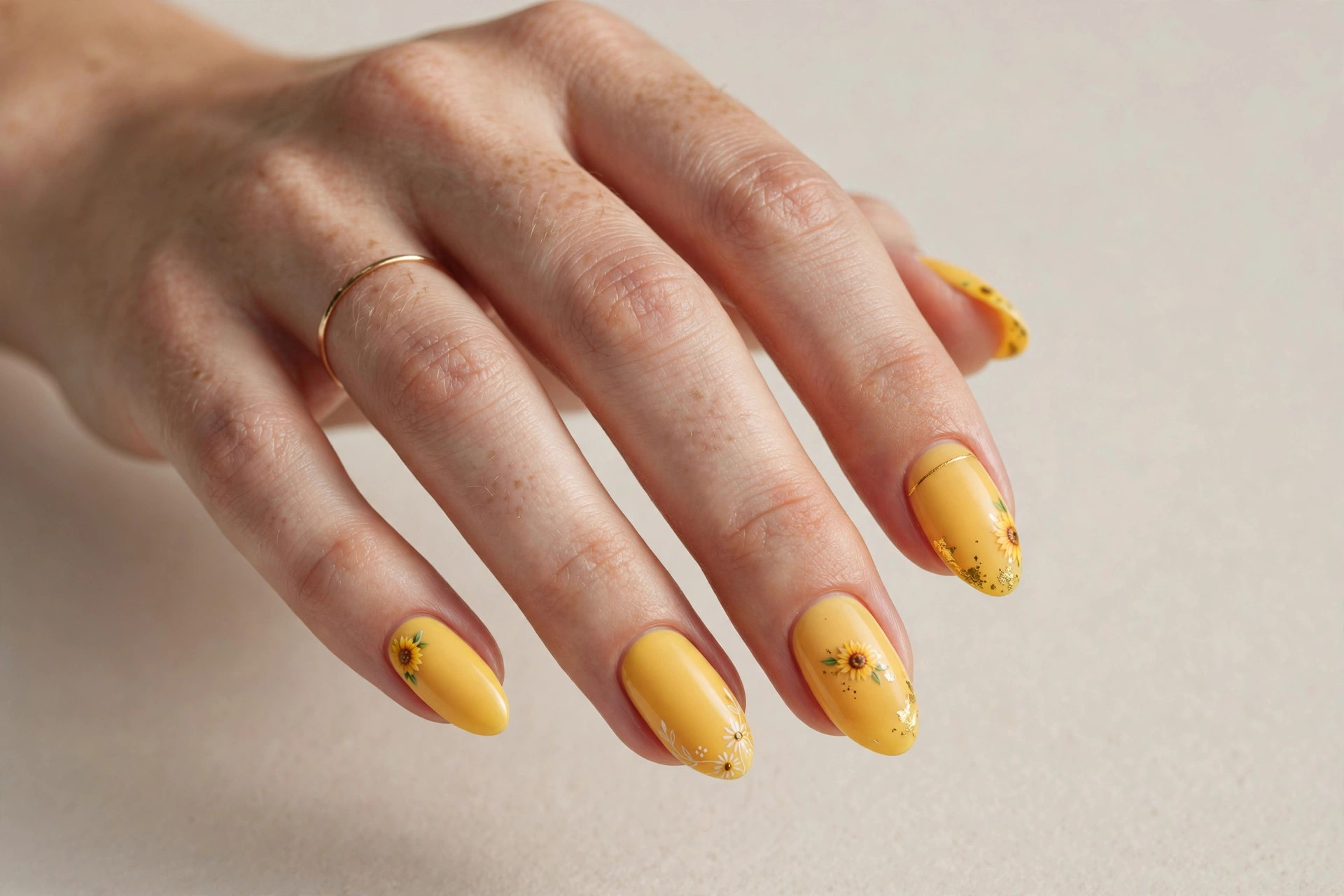 Sunflower yellow nail art design