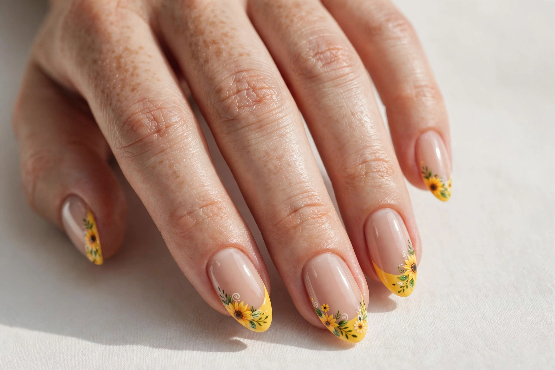 Sunflower French tip nails