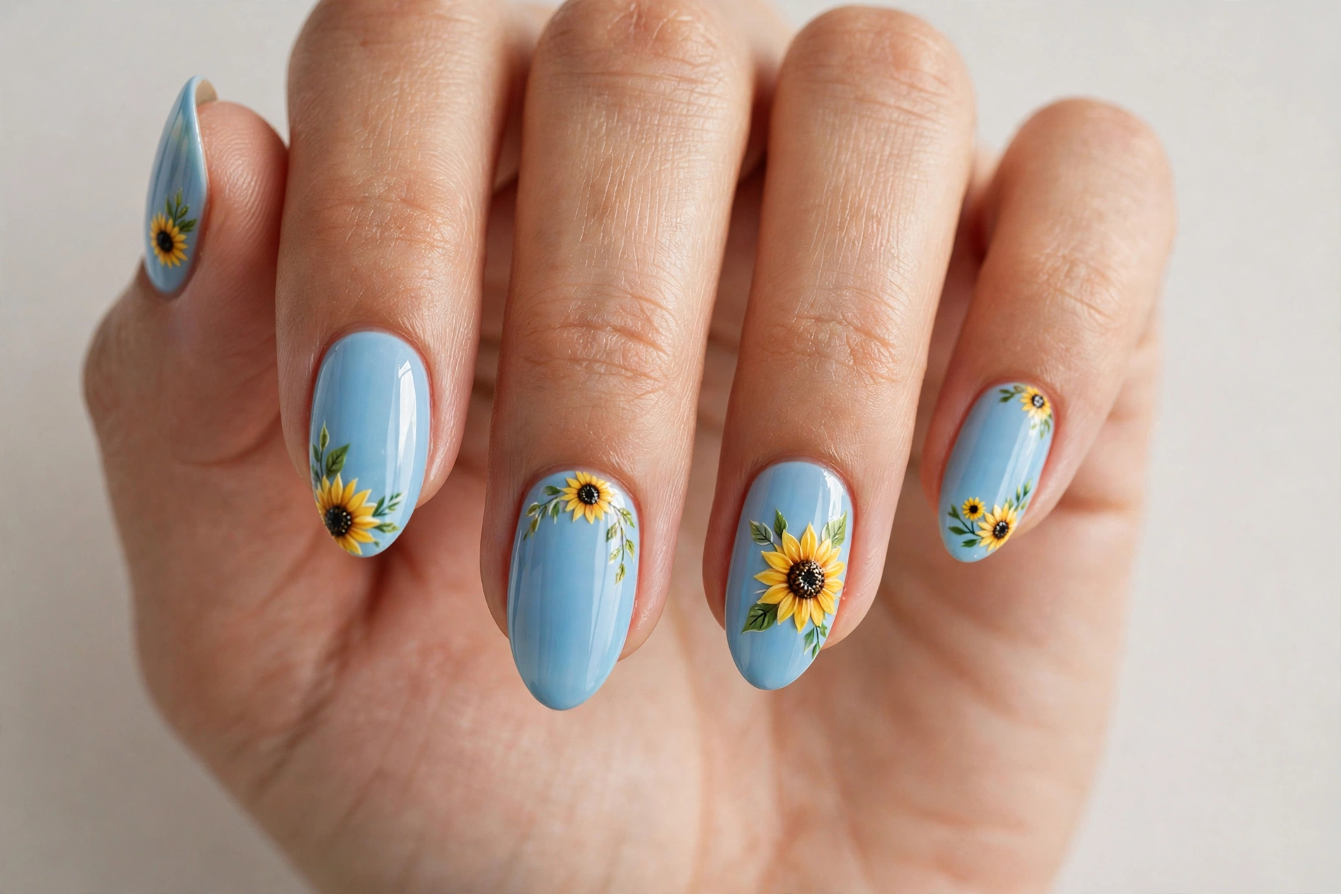 Sunflowers on sky blue nails