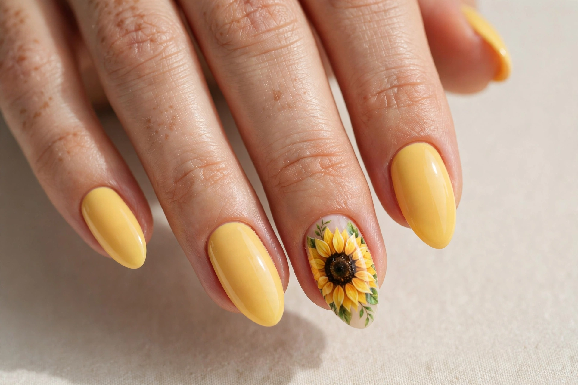 Bold sunflower statement nail with yellow nails