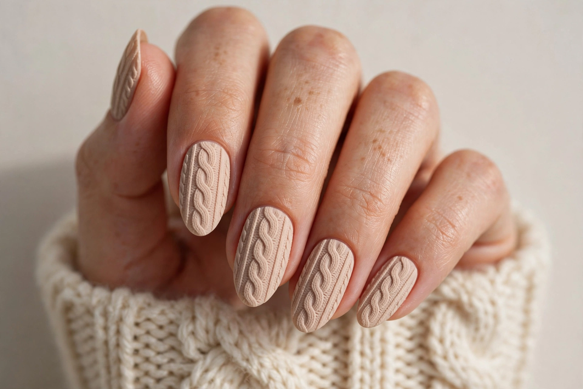 Classic cable knit on nude nails