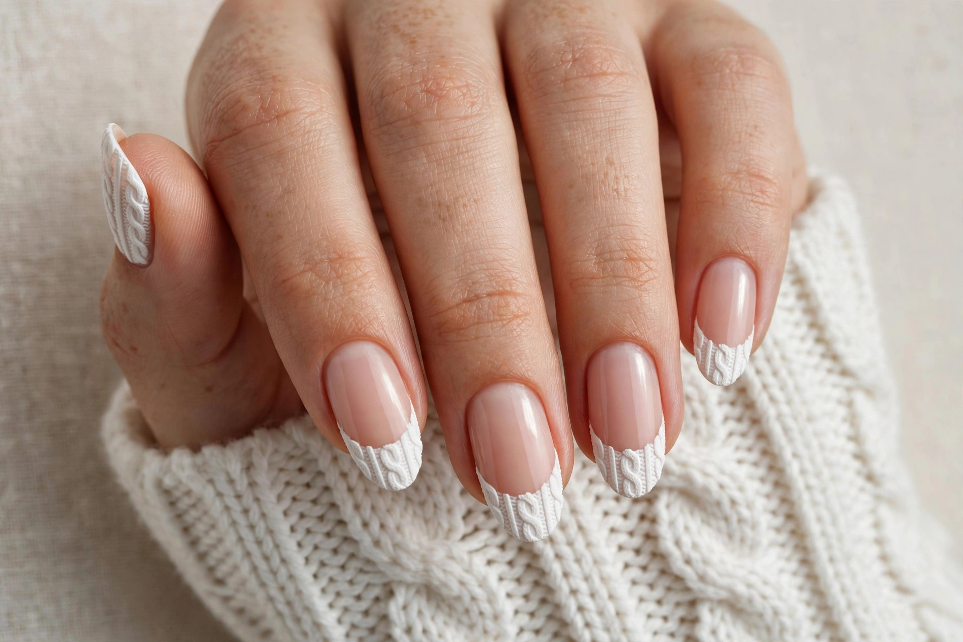 Knit sweater French tip nails
