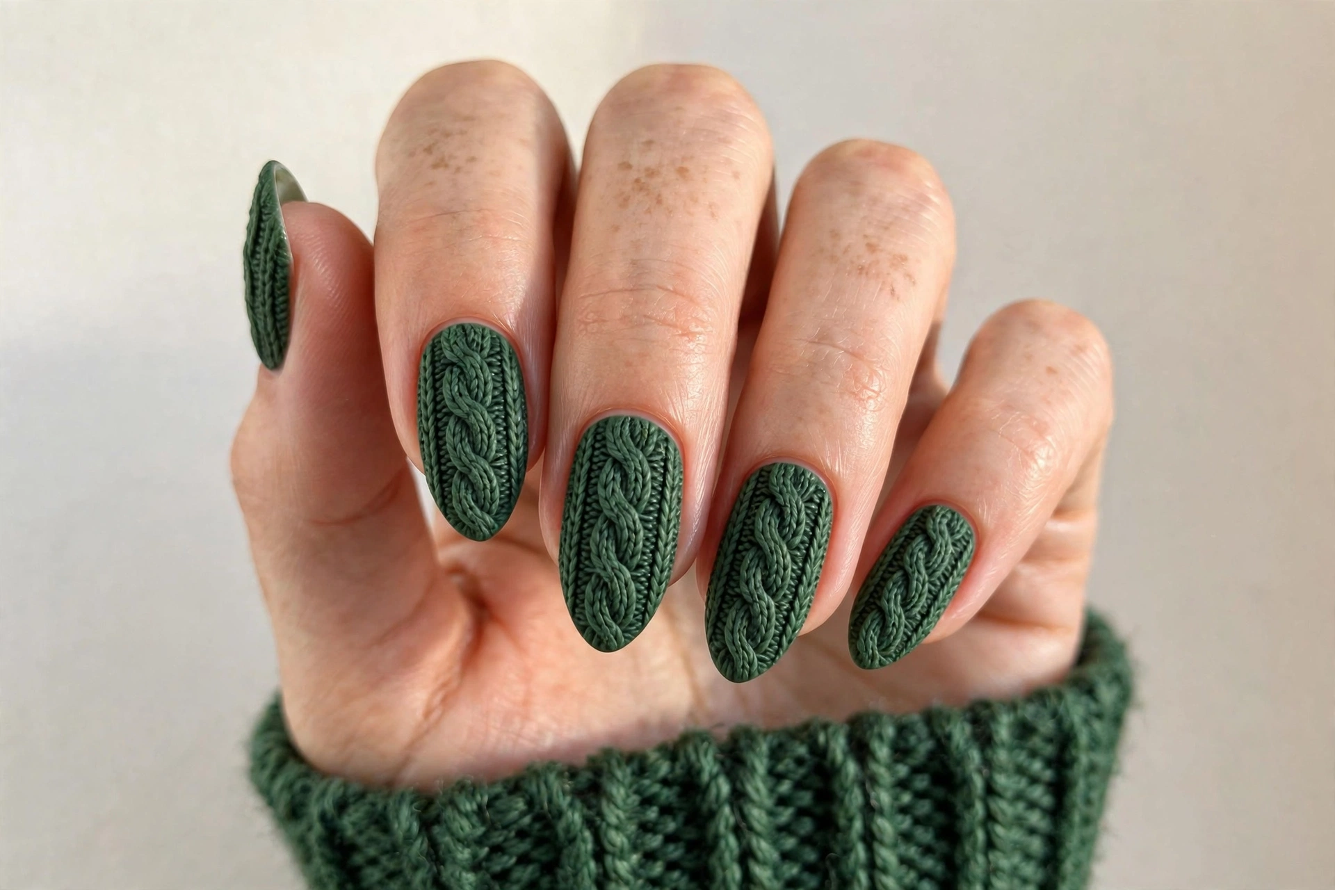Forest green knit sweater nails