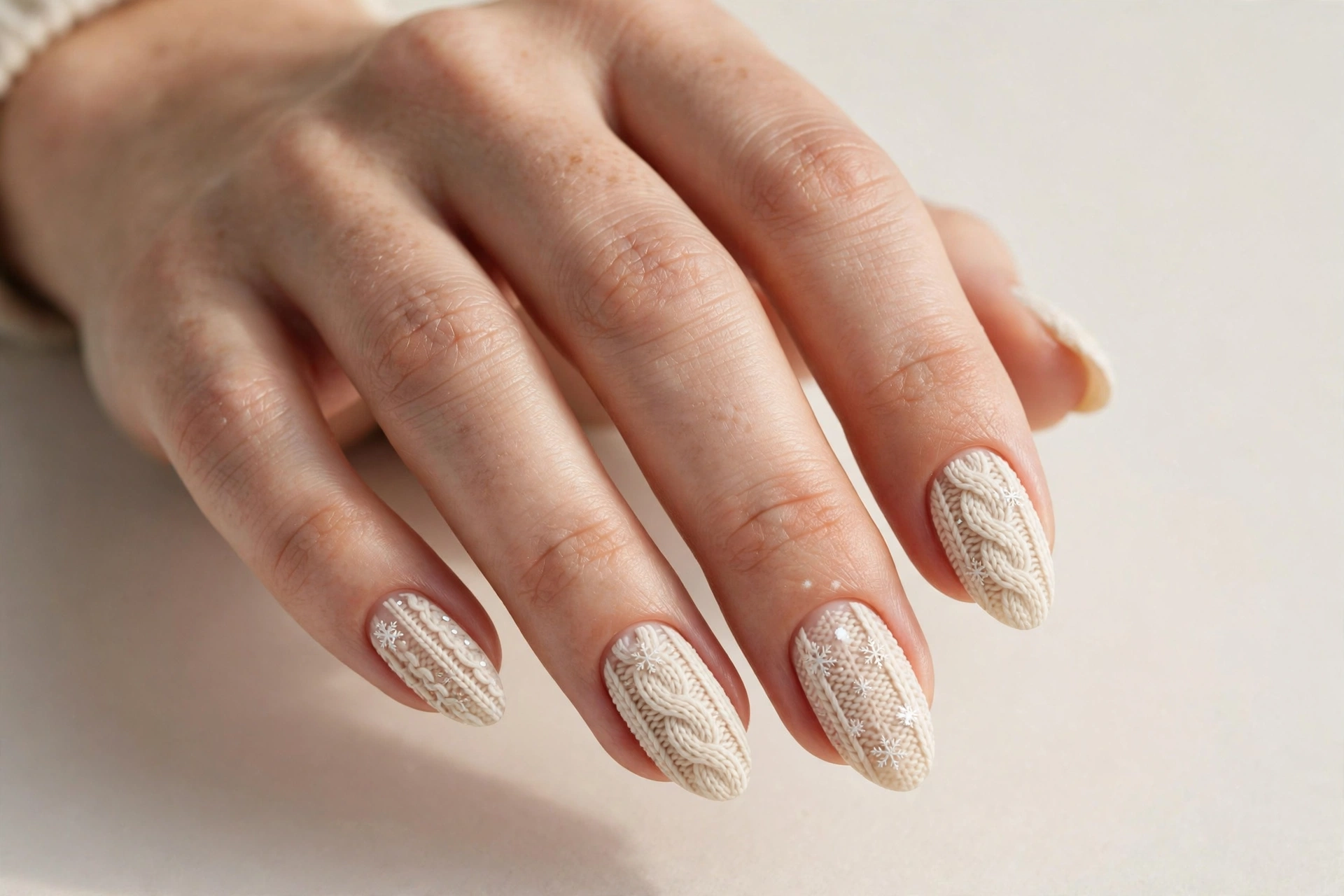 Knit sweater nails with snowflakes
