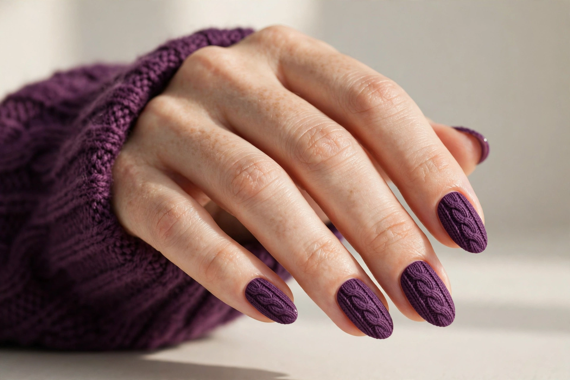 Plum purple knit sweater nails