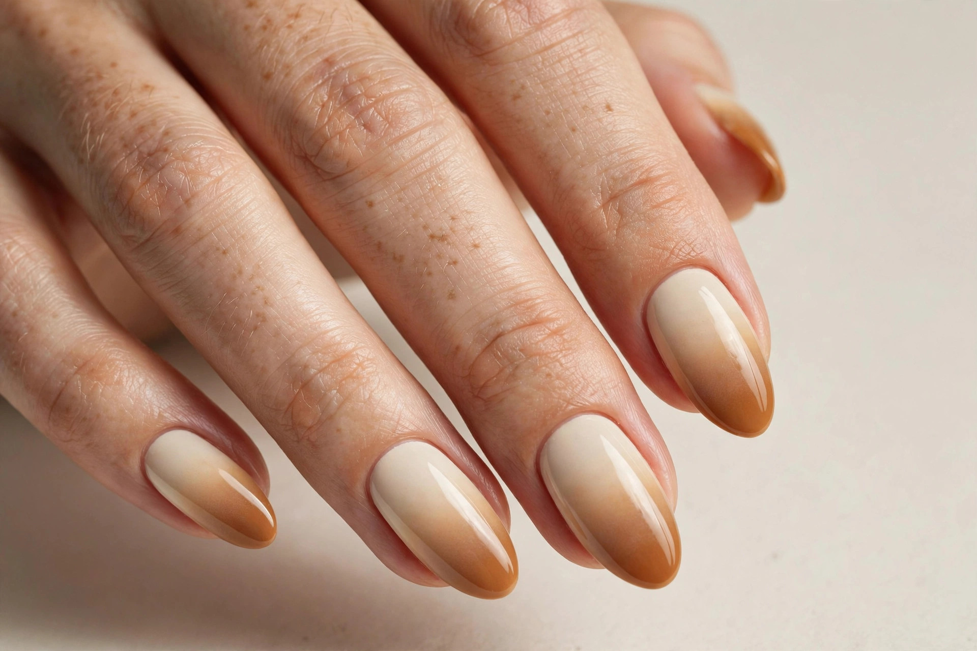 Pumpkin spice latte ombre nails fading from cream to caramel