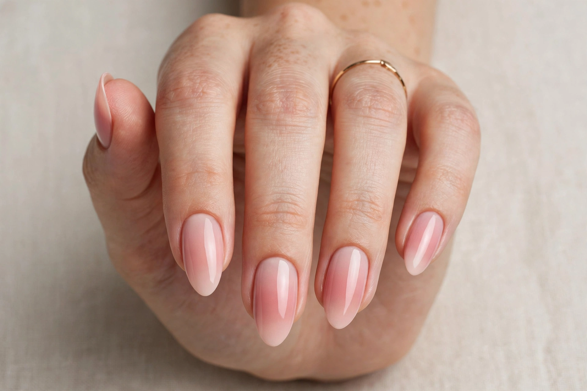 Blush pink ombre gradient Valentine's manicure on almond nails