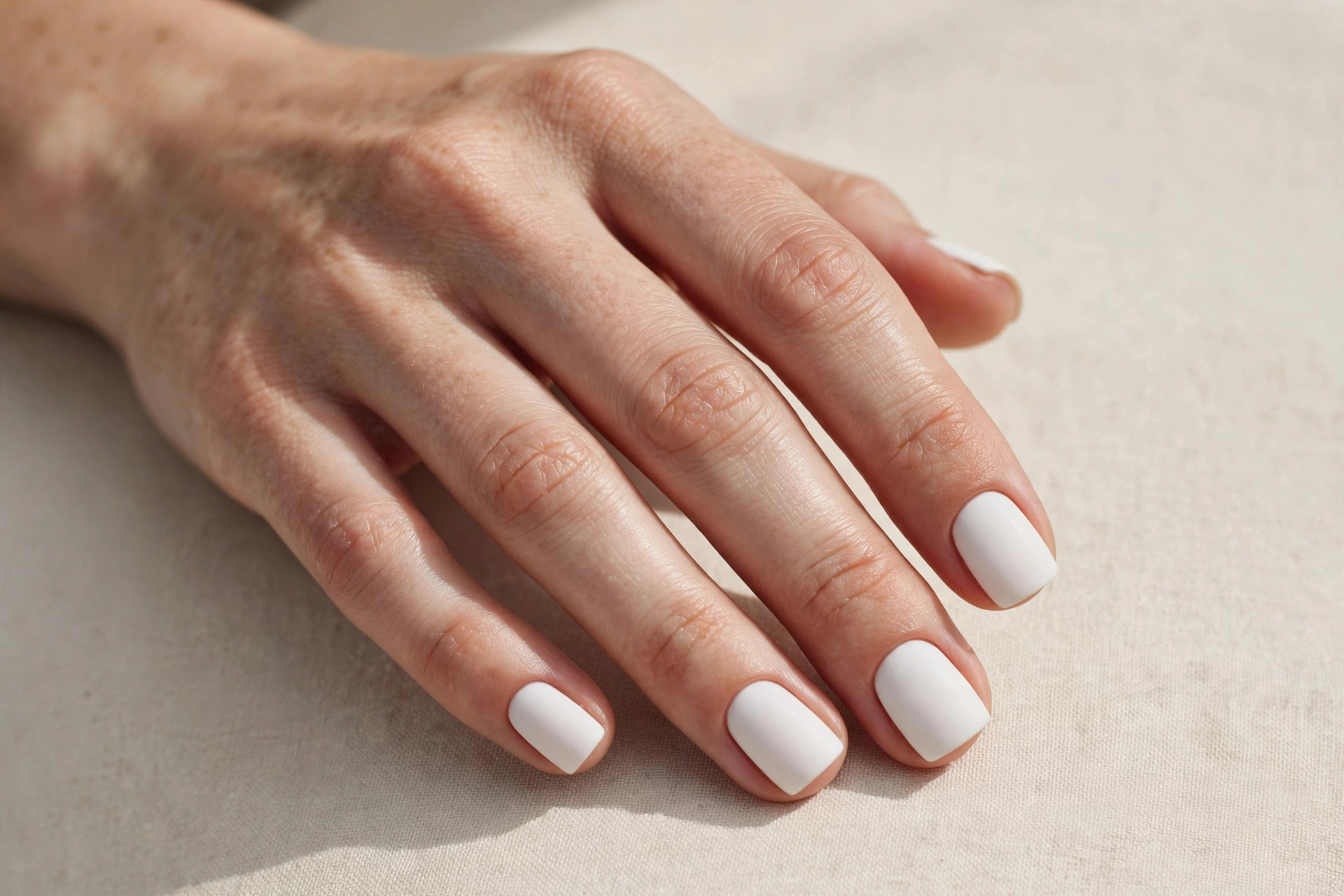 Short square white minimalist nails with a clean finish