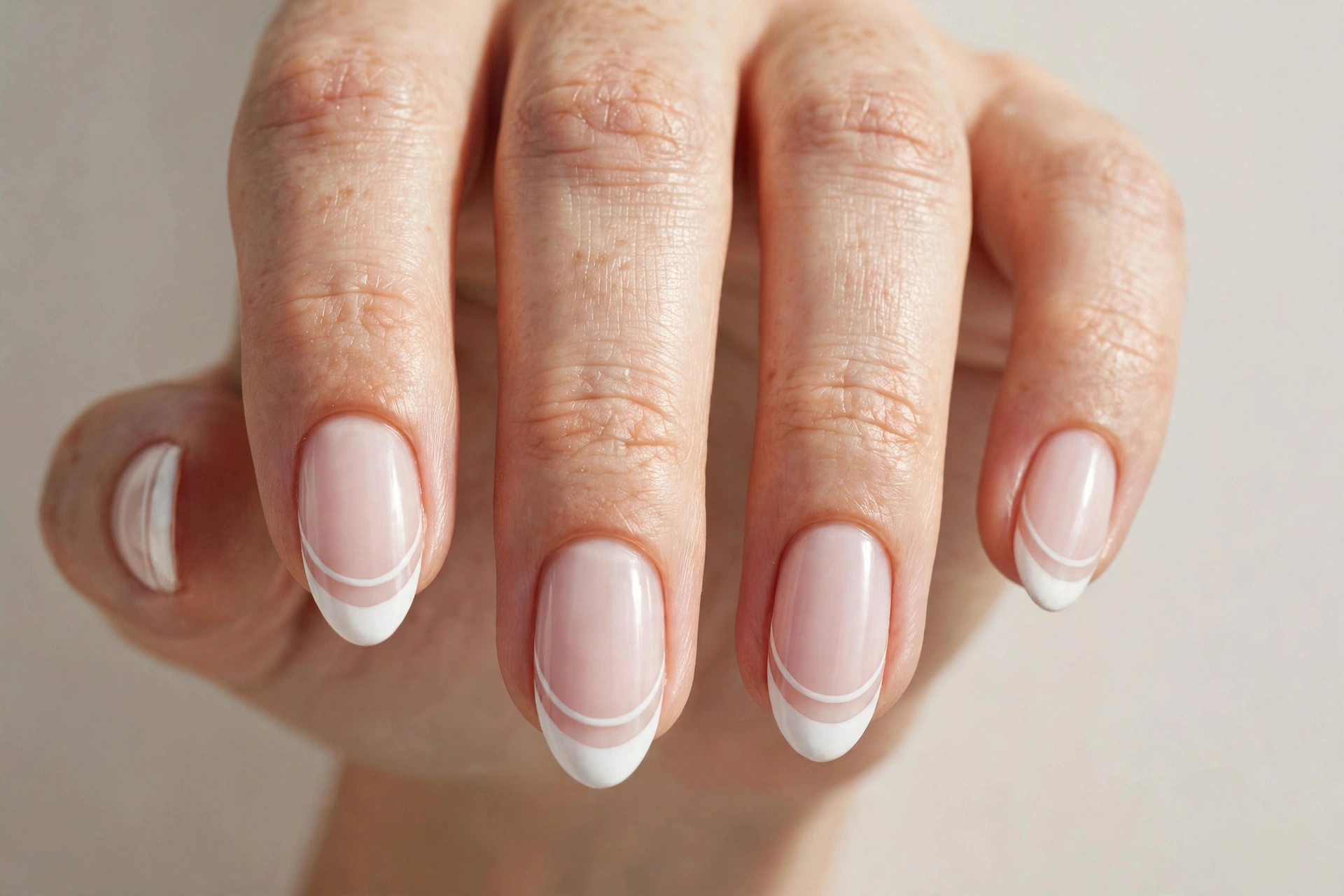 Double French white tips with two parallel white lines
