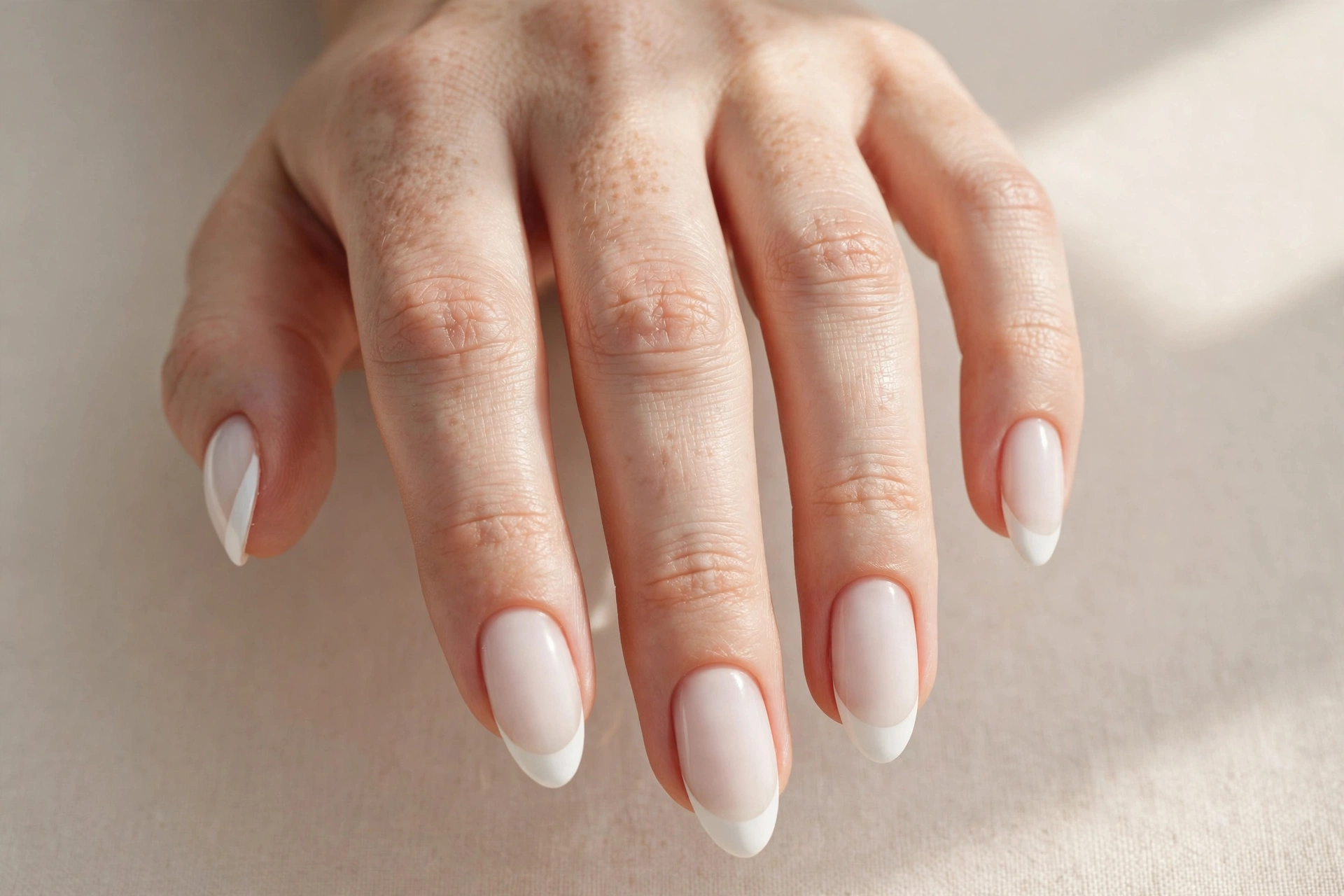 Milky white base with white tips manicure