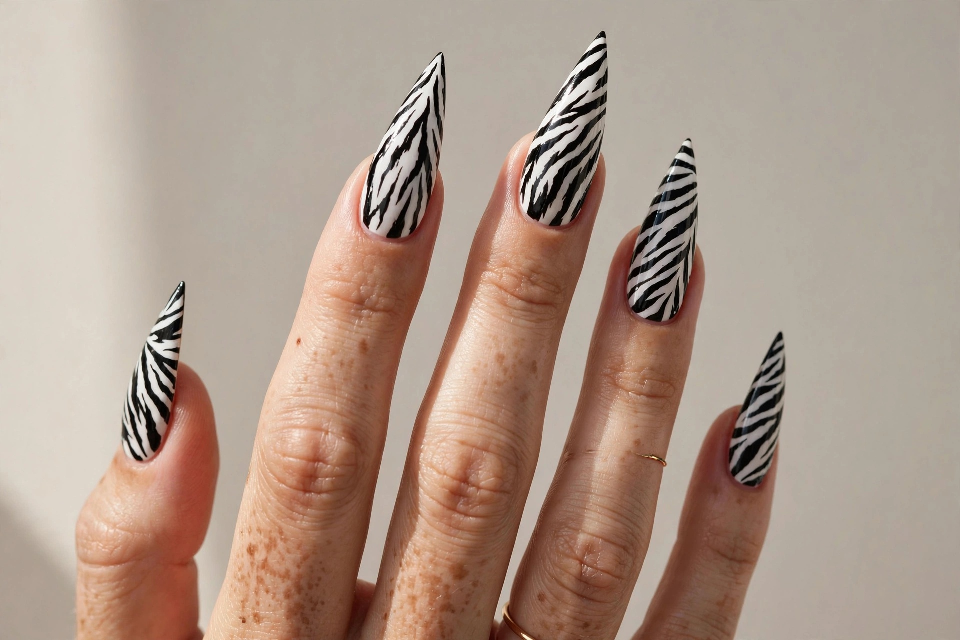 Zebra print on sharp stiletto nails